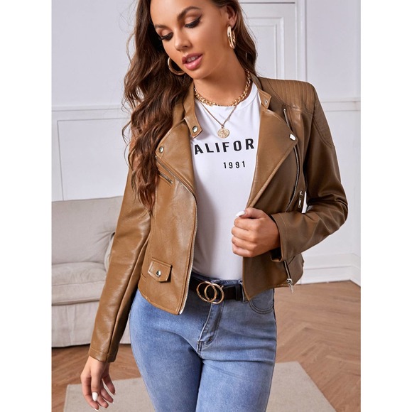 Vegan Leather Jacket Moto Jacket black minimalist - Picture 8 of 9